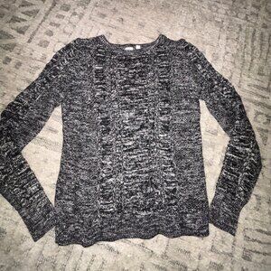 Gap for Good Cable-Knit Crewneck Pullover Sweater in Marled Black, Size M Tall